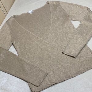 Cache EUC faux wrap gold metallic sweater women’s med. v-neck crossover silk